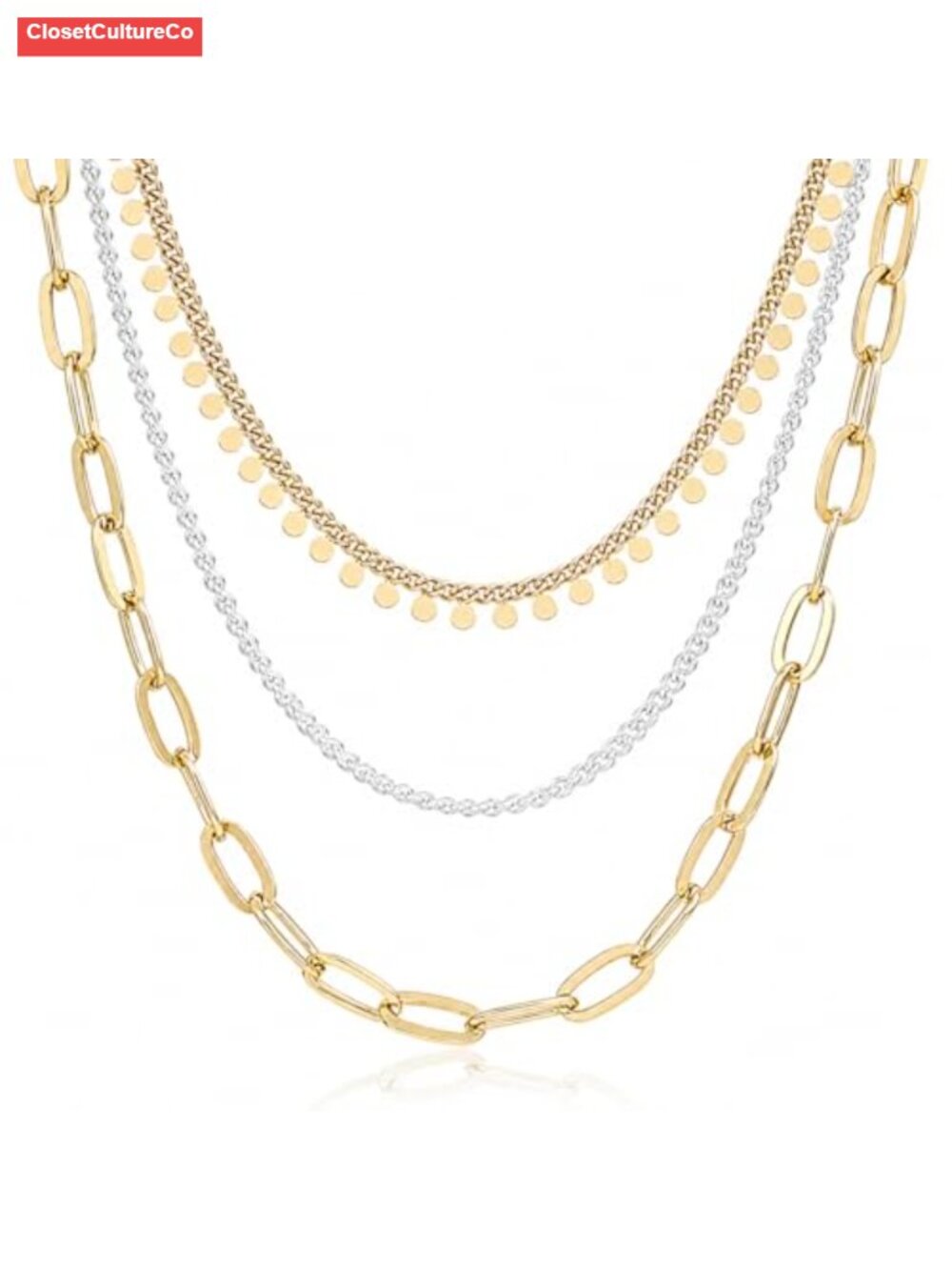 925 Silver Plated 18K Gold Tone Layered Necklace